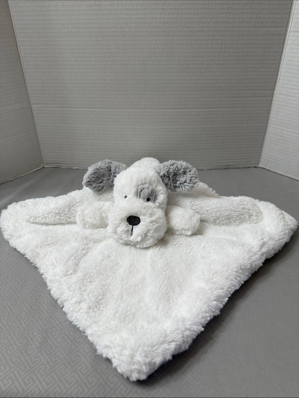 Koala Kids White & Gray Puppy Lovey Fluffy Plush Security Blanket with Rattle